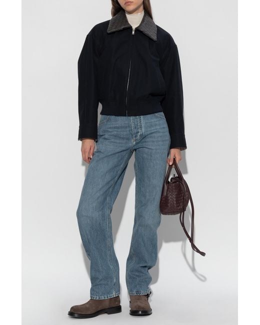 Bottega Veneta Black Jacket With Leather Collar