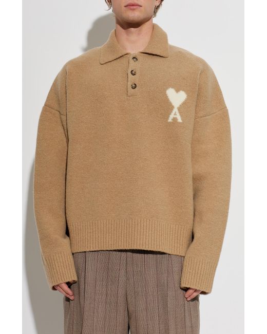 AMI Natural Oversized Polo With Logo for men
