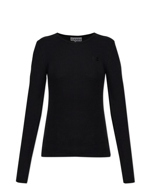 Ganni Black Long-Sleeve Top