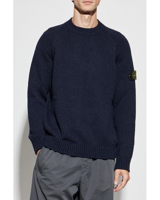 Stone Island Blue Sweater With A Round Neckline, for men