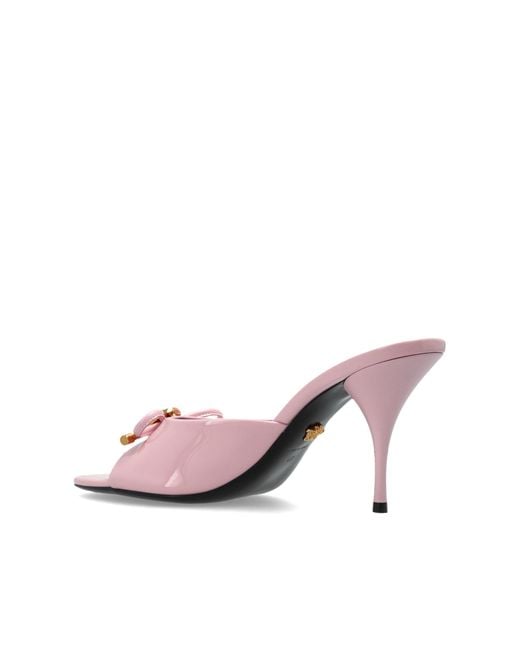 Versace Pink Heeled Mules "Opera Bow"