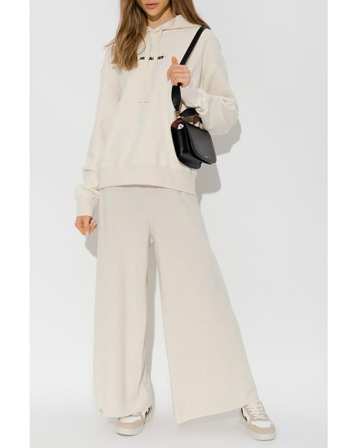 Jil Sander Natural Logo Print Drawstring Hoodie
