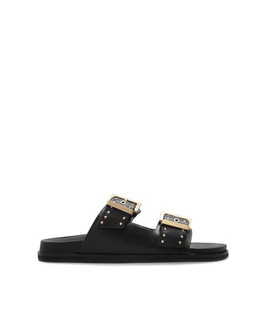 AllSaints Black Leather Slides "Magda"