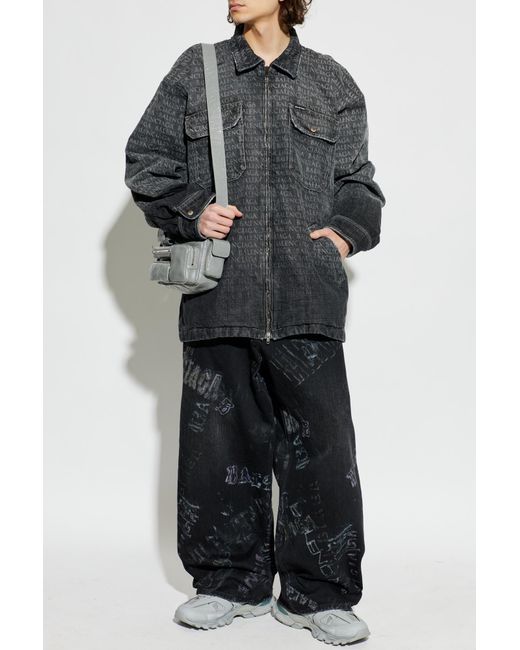 Balenciaga Gray Denim Jacket With Monogram for men