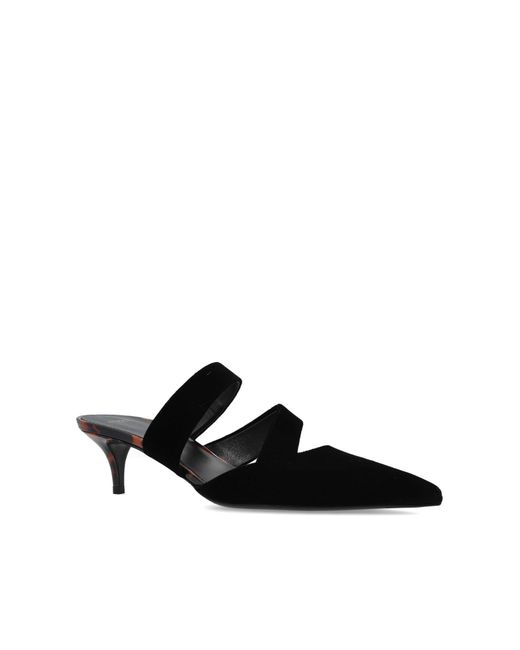 Balmain Black Leather Heeled Mules