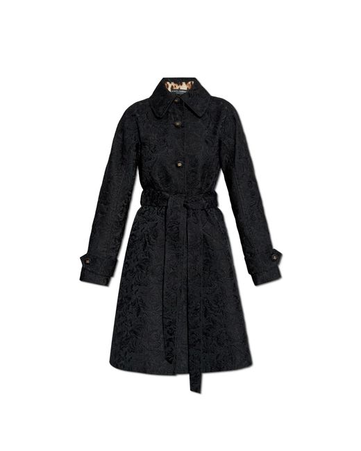 Dolce & Gabbana Black Coat With Floral Pattern