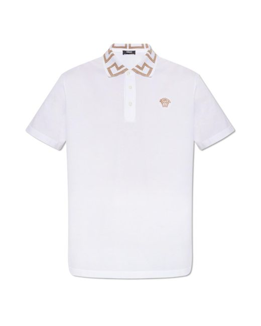 Versace White Polo Shirt With Lurex Yarn, for men