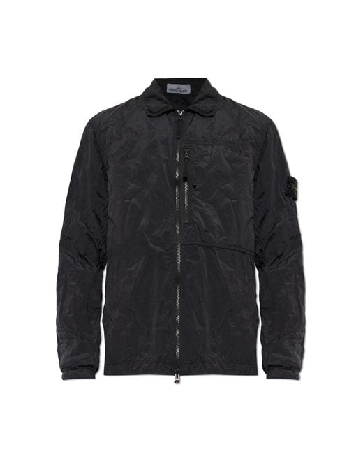 Stone Island Black Jacket With Logo Patch for men
