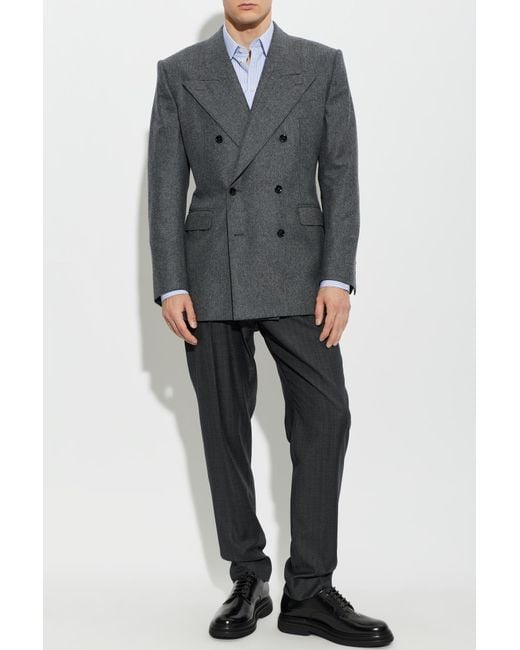 Dolce & Gabbana Gray Wool Blazer With Double Vent for men