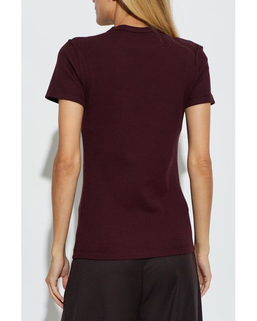 Lacoste Red Ribbed Top With Logo Patch