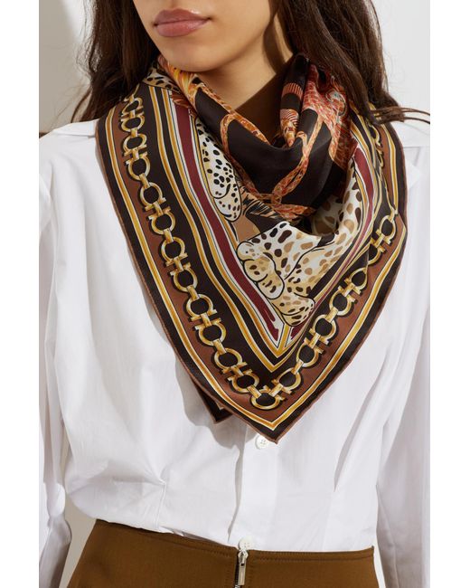 Ferragamo Black Silk Scarf With Print