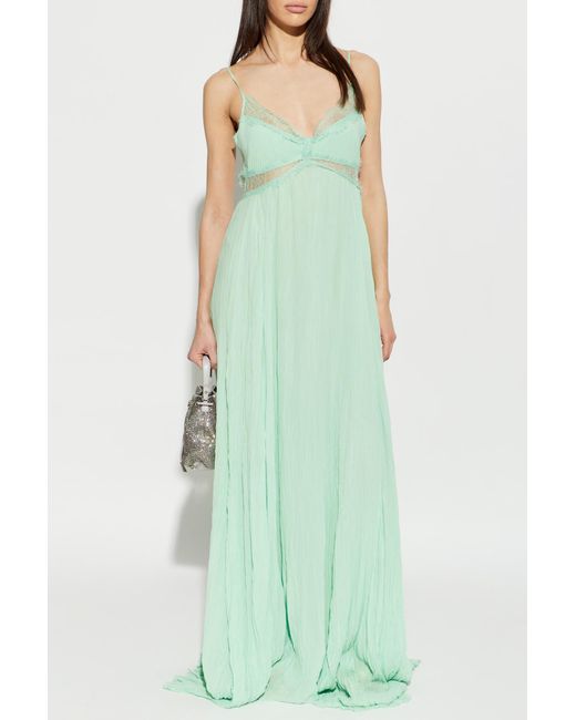 Blumarine Green Dress With Lace Inserts