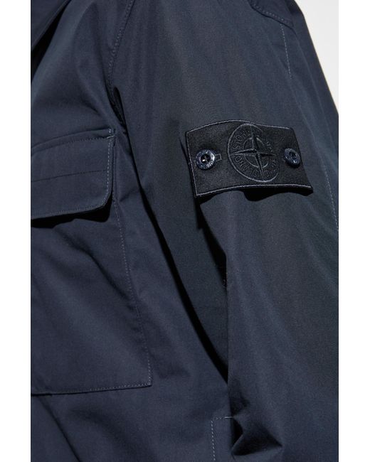 Stone Island Blue Cotton Jacket With Logo Patch for men