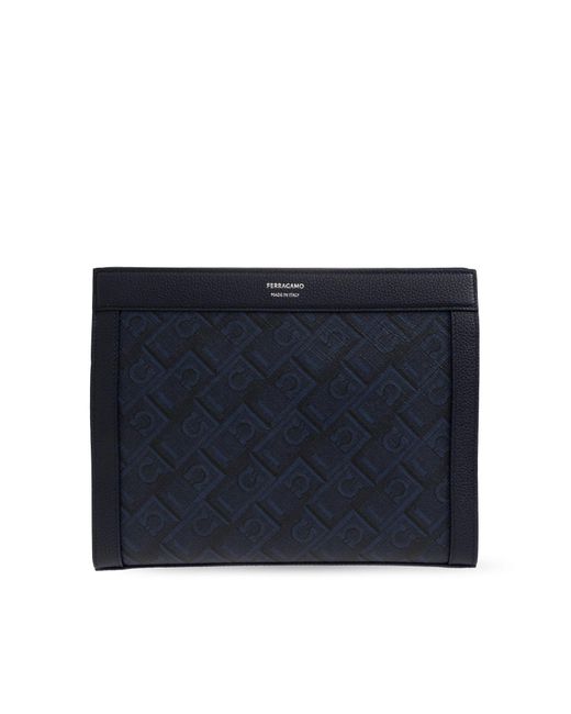 Ferragamo Blue Wristlet Pouch With Strap for men