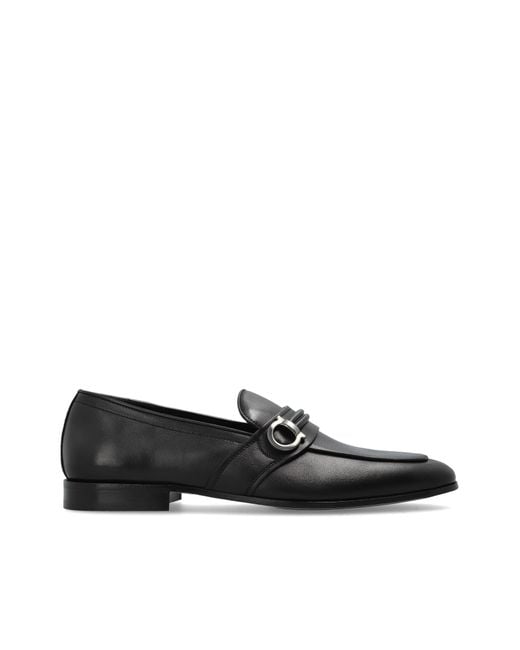 Ferragamo Black Leather 'Saddle' Loafers for men