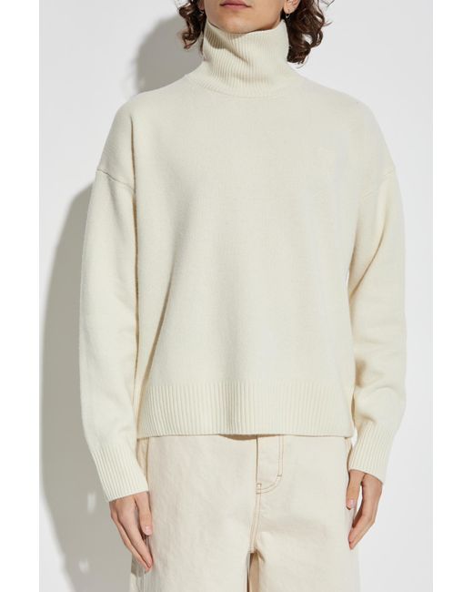 AMI White Wool Turtleneck With Logo