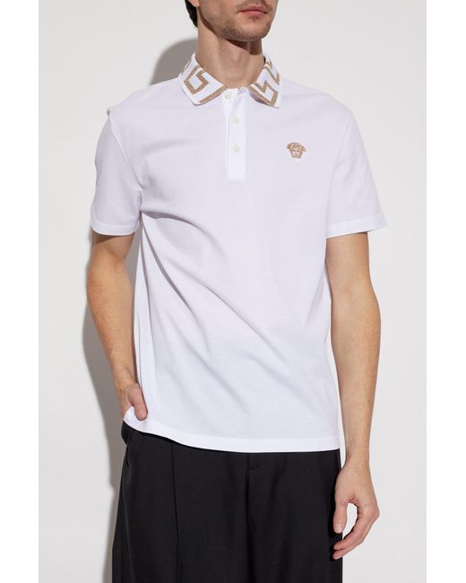 Versace White Polo Shirt With Lurex Yarn, for men