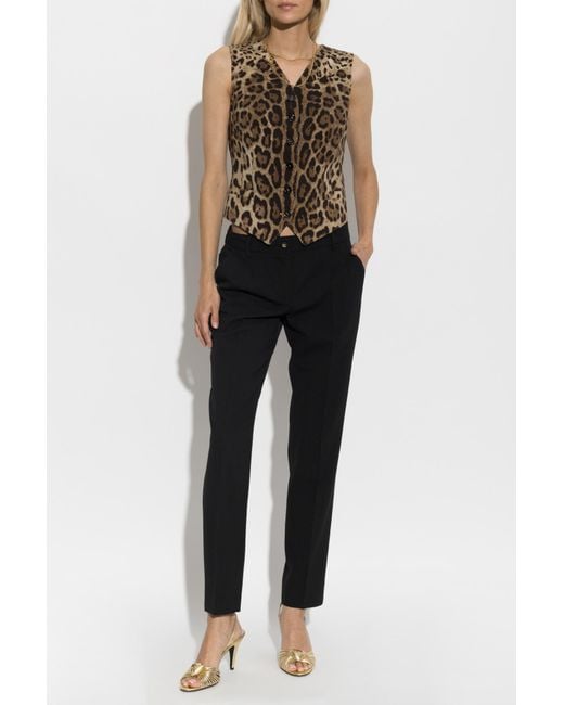 Dolce & Gabbana Brown Wool Vest With Animal Motif