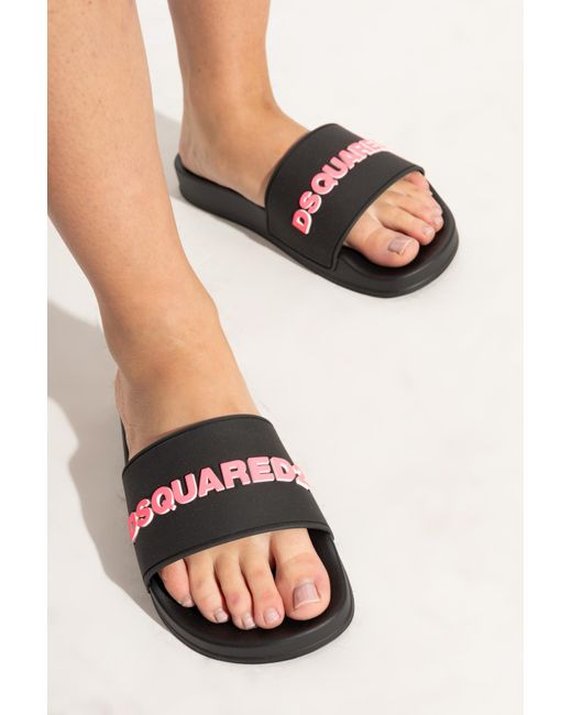 DSquared² Black Rubber Slides With Logo