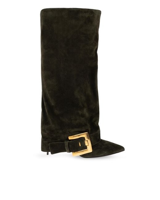 Balmain Black Suede Heeled Boots