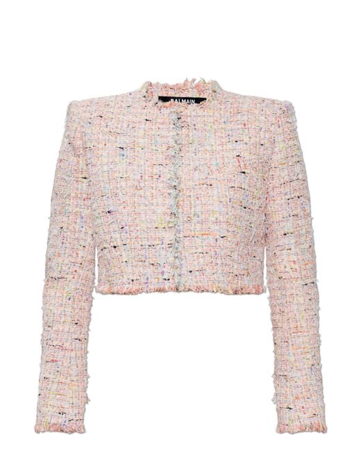Balmain Pink Short Tweed Blazer