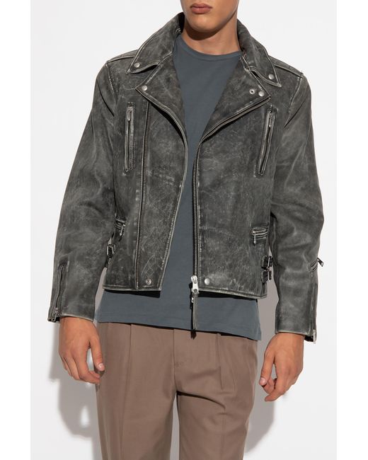 AllSaints Gray ‘Ark’ Leather Biker Jacket for men