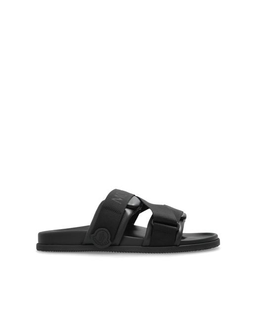 Moncler Black Leather Slides for men