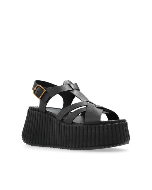 Chloé Black "Nama" Wedge Sandals
