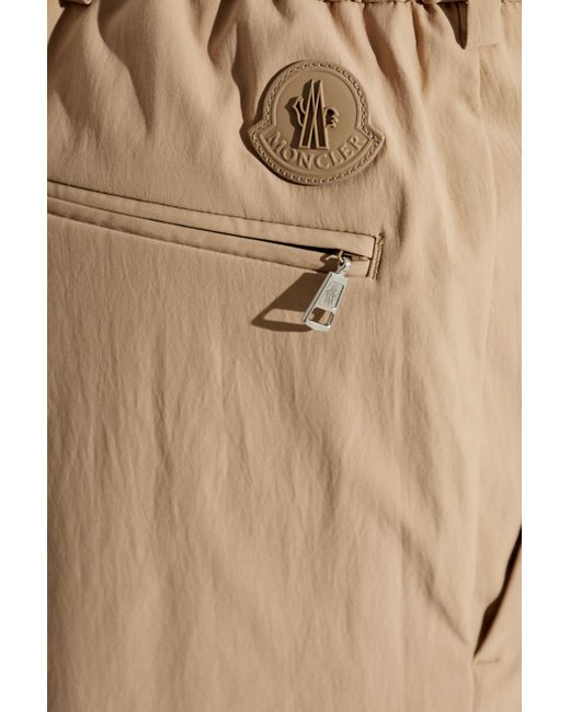 Moncler Natural Trousers With Logo Patch for men