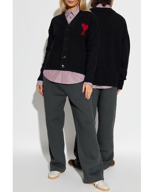 AMI Blue Wool Cardigan With Logo