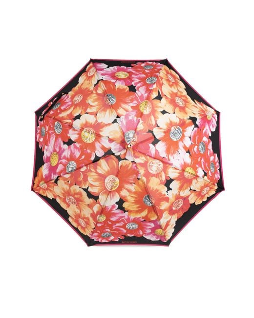 Moschino Red Parasol With Floral Motif