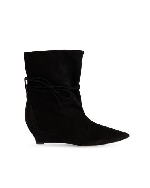 Odissi Black Suede Wedge Ankle Boots
