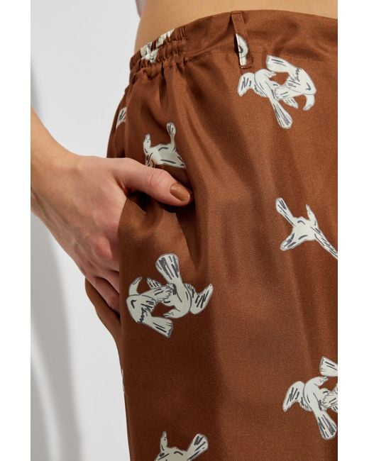 Marni Brown Silk Pants With Print