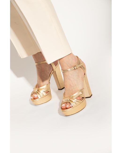 Jimmy Choo Natural Heloise 120 Metallic Nappa Leather Platform Sandals