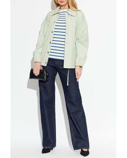 Jil Sander Blue Cotton T-Shirt With Striped Pattern