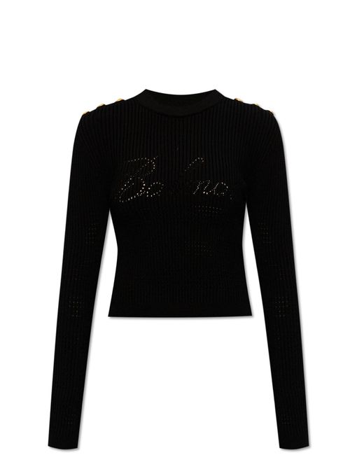 Balmain Black Ribbed Sweater With Logo,