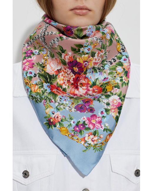 Dolce & Gabbana Pink Silk Scarf With Floral Motif