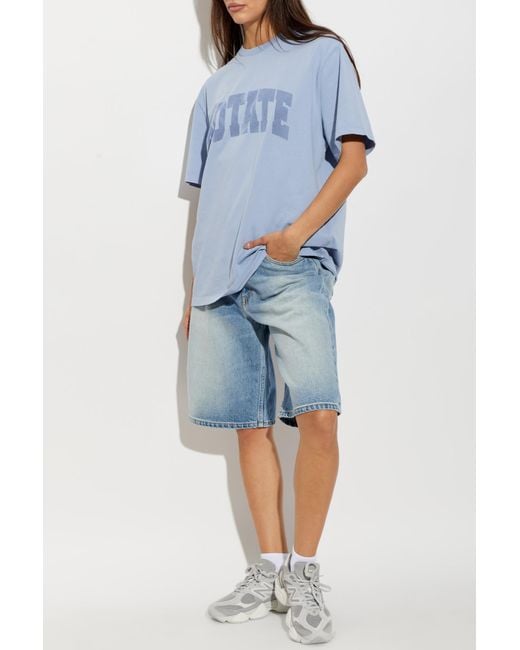 ROTATE BIRGER CHRISTENSEN Blue T-Shirt With Printed Logo