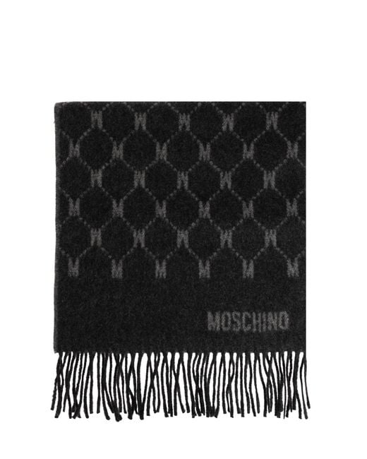 Moschino Black Cashmere Scarf With Monogram