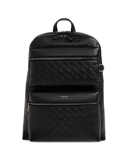 Ferragamo Black Leather Backpack for men