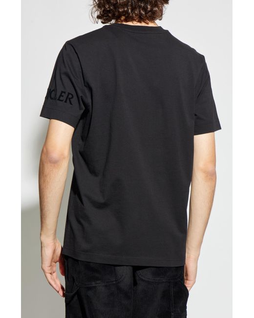 Moncler Black T-Shirt With Logo Patch for men