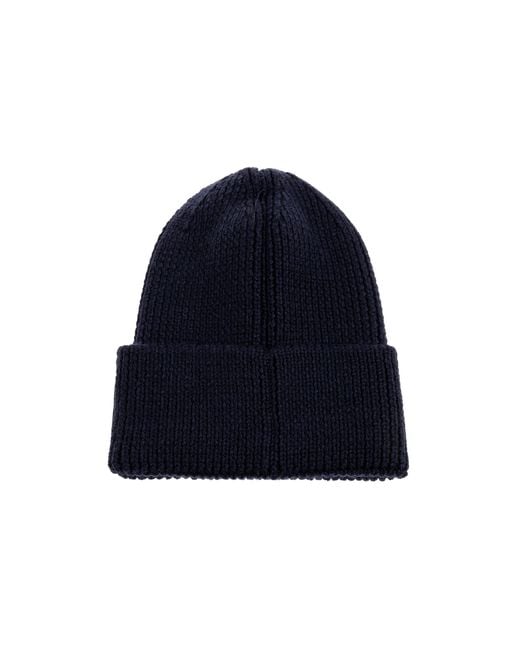 Moschino Blue Wool Beanie With Logo Patch