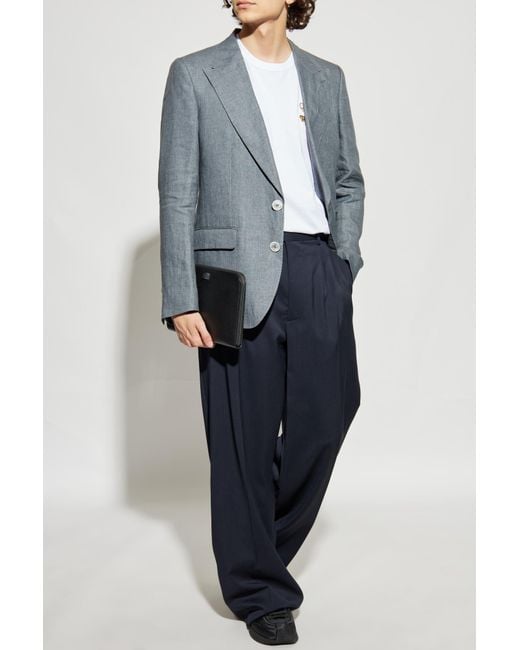 Dolce & Gabbana Blue Linen Blazer With Closed Lapels for men
