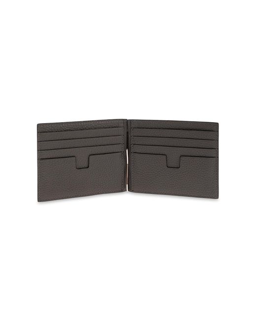 Tom Ford Gray Leather Wallet With Money Clip for men