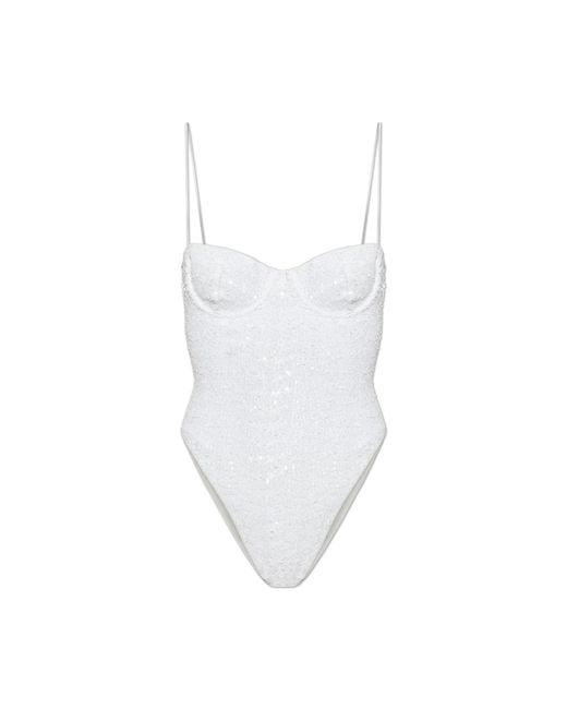 Oseree White One-Piece Swimsuit With Sequins