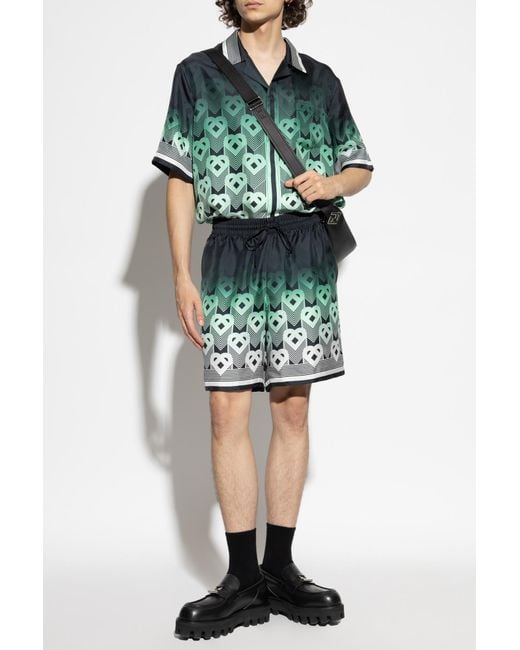 Casablanca Green Silk Shorts With Print for men