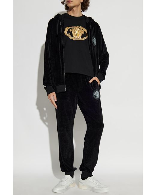 Versace Black Velvet Trousers With A Shimmering Appliqué for men