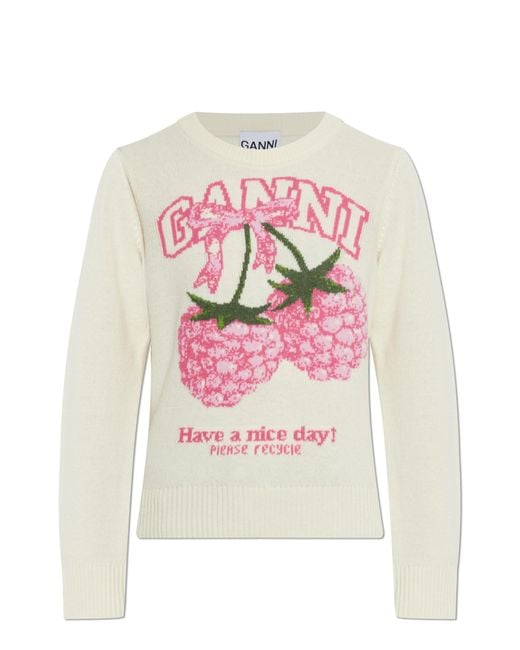 Ganni Pink Sweater With Logo