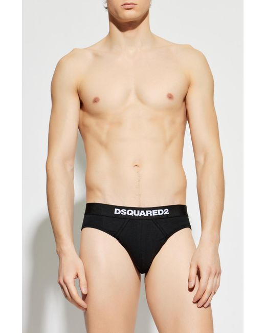 DSquared² Black Cotton Briefs With Logo for men
