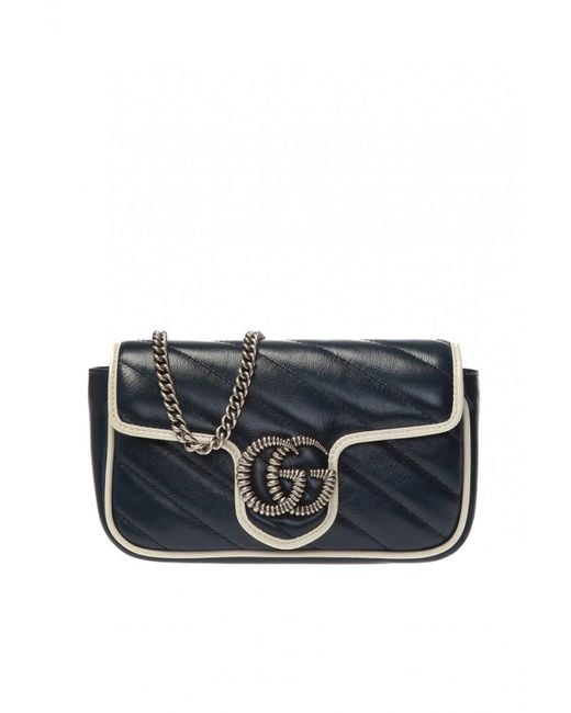 Gucci GG Marmont Super Mini Crossbody Bag Leather Blue Agata/white